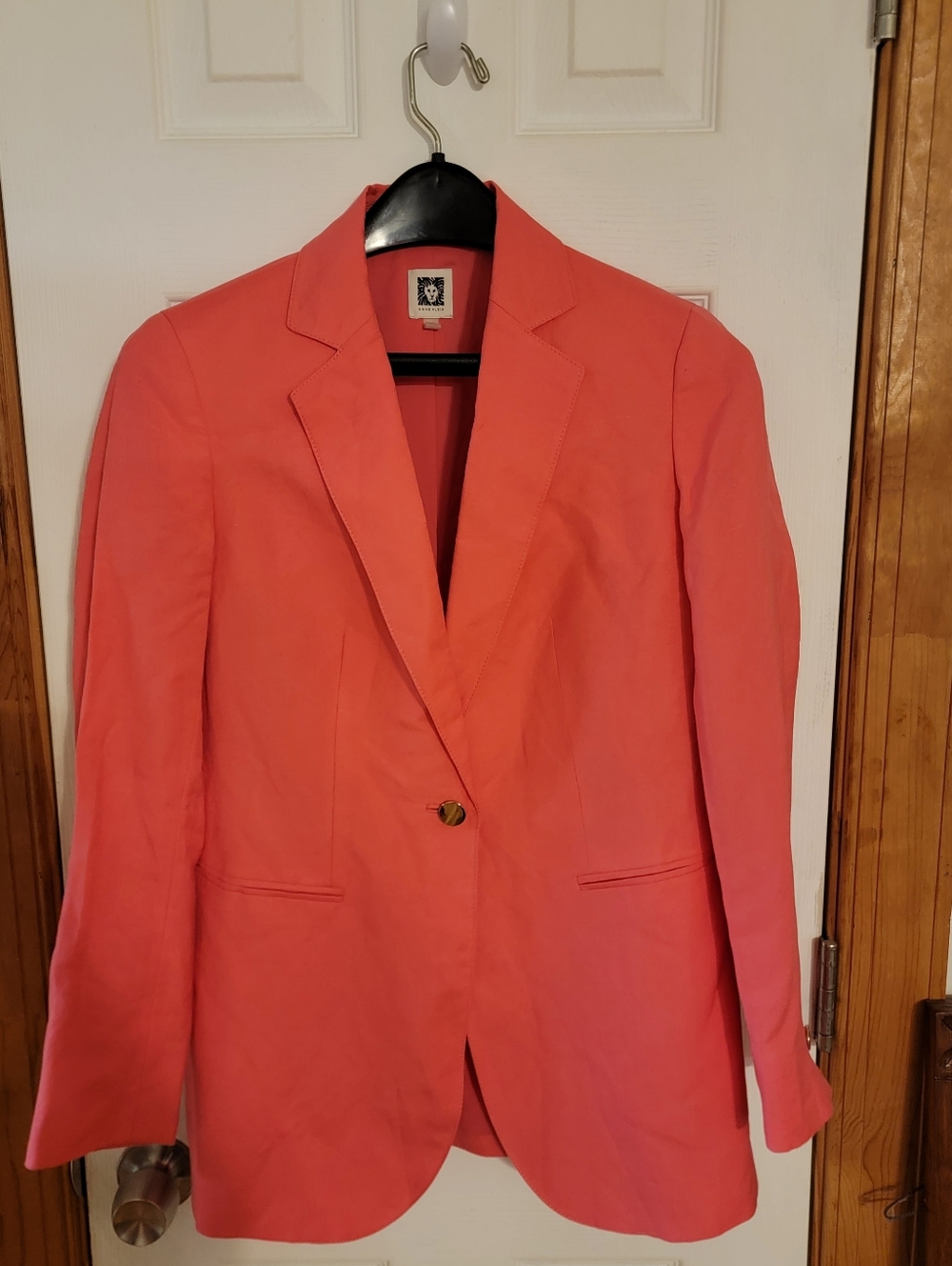 Ann Klein Hot Pink Linen Viscose Blend Single Button Blazer Jacket Womens 2